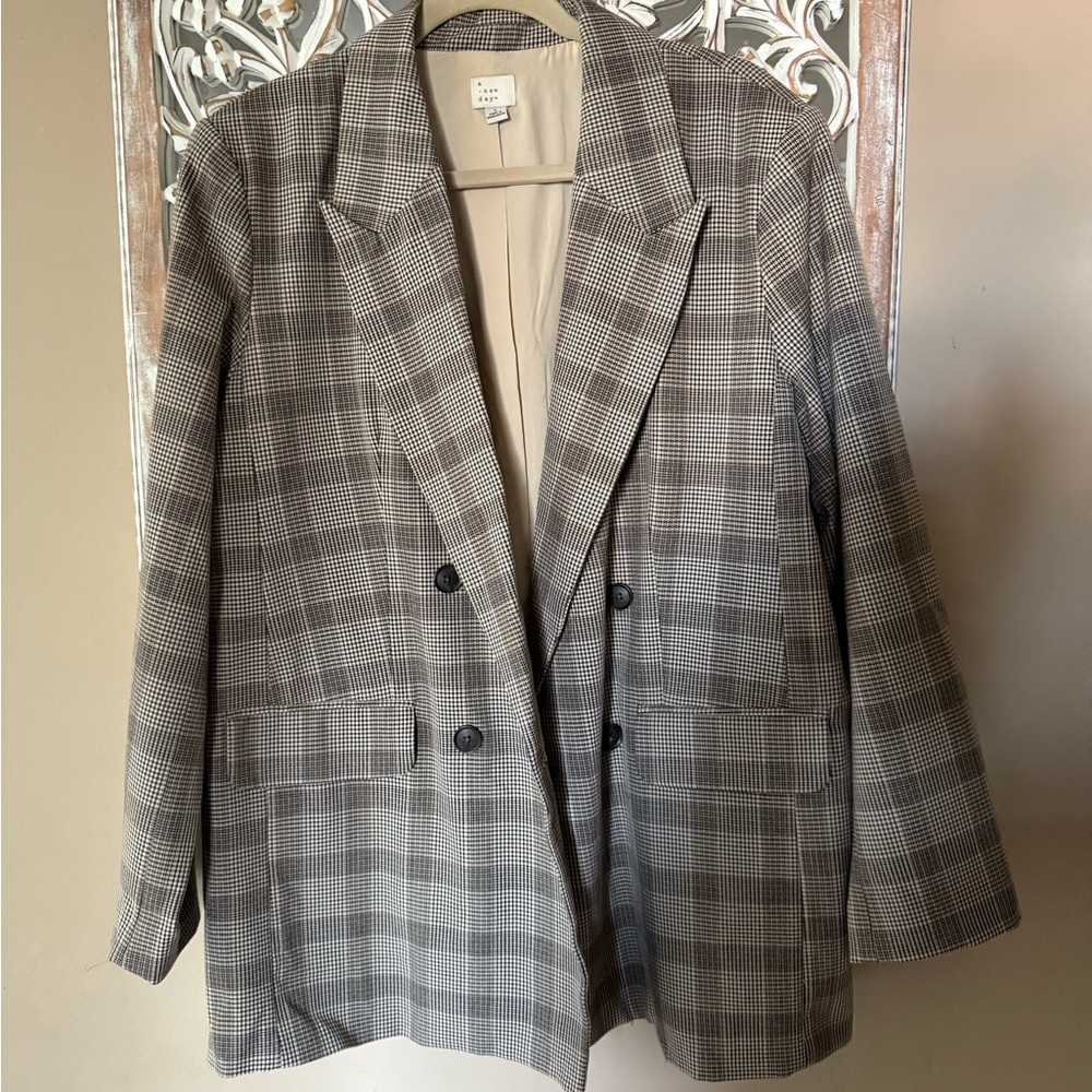 a new day Oversized Checkered Double-Breasted Blazer